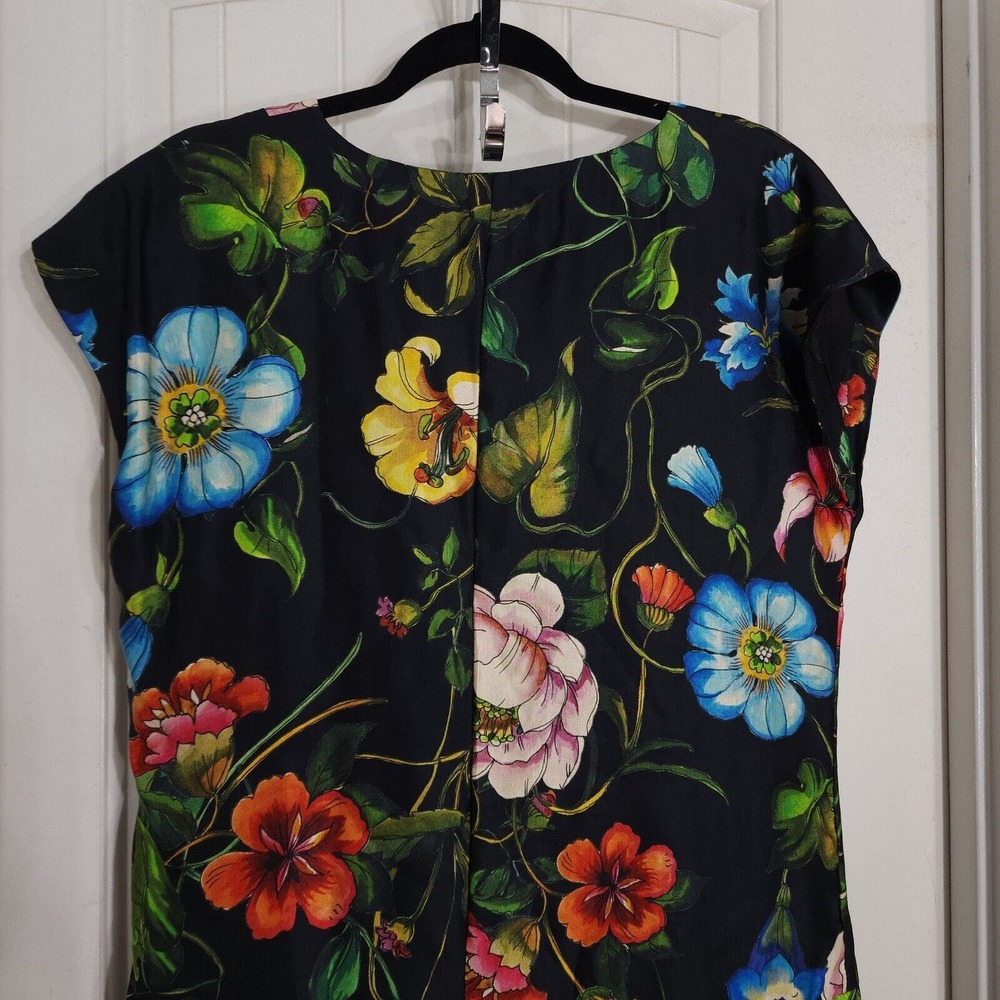 Biya Johnny Was Womens Dress Linen Black Red Blue Floral Drop Waist Shift Size S - Picture 9 of 10